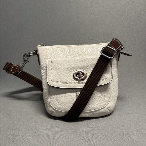 Coach Turnlock Pocket Crossbody White Pebbled Leather Fabric Strap - Picture 1 of 16